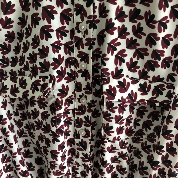 ANN TAYLOR Loft White Red Black Leaf Print Elastic Waist Button Dress Size XS - Picture 2 of 7